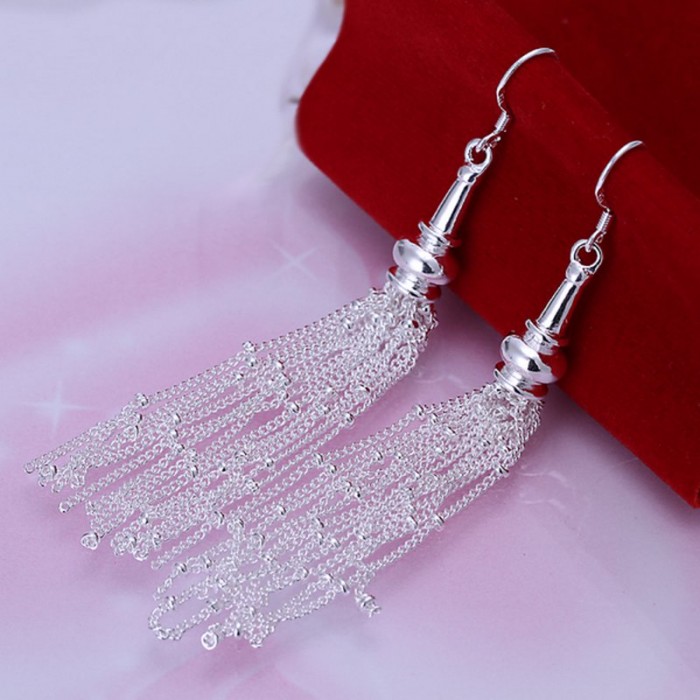SE113 Silver Jewelry Chains Long Dangle Earrings For Women