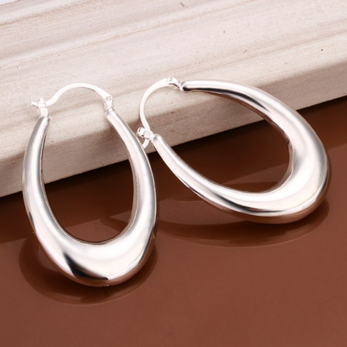 SE115 Silver Jewelry Bright U Hoop Earrings For Women