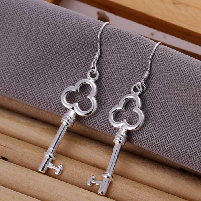 SE134 Silver Jewelry Key Dangle Earrings For Women