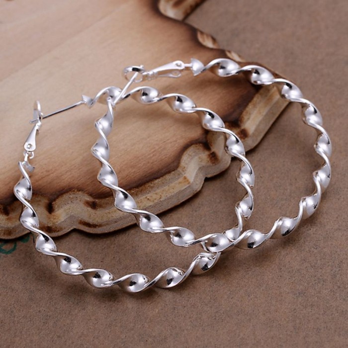 SE148 Silver Jewelry Ripple Circle Hoop Earrings For Women
