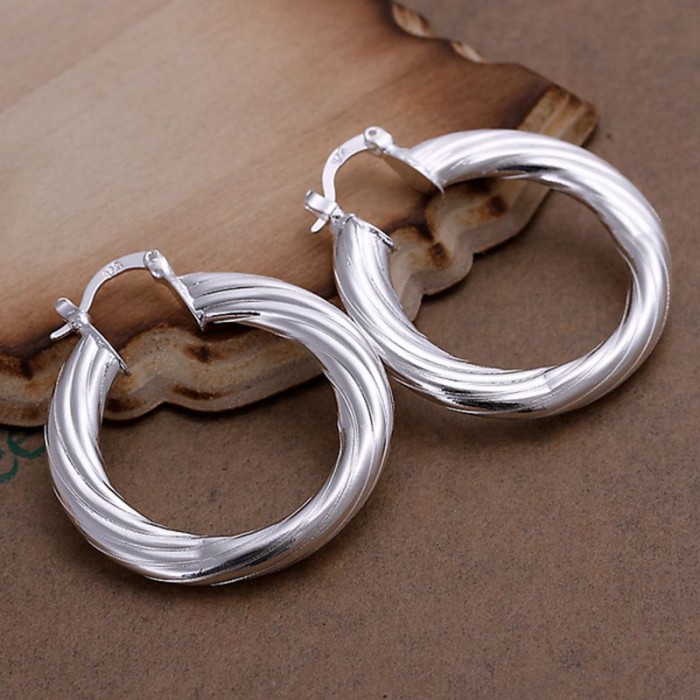 SE155 Silver Jewelry Rope Circle Hoop Earrings For Women