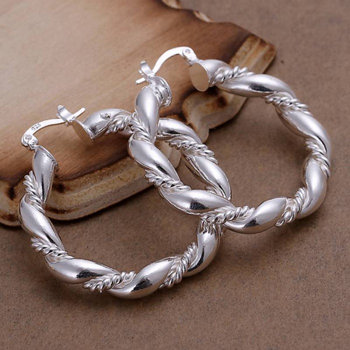 SE156 Silver Jewelry Rope Round Hoop Earrings For Women