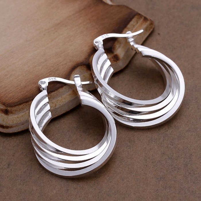 SE157 Silver Jewelry 4Line Hoop Earrings For Women