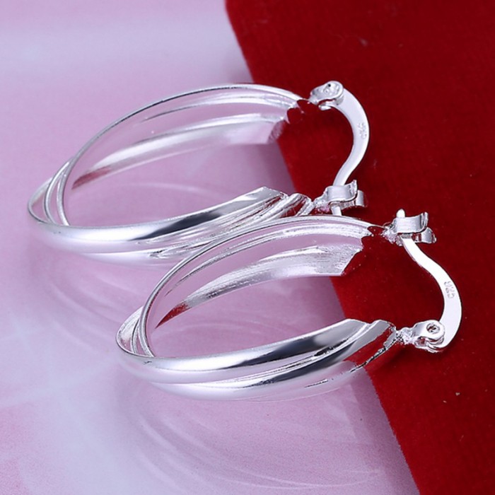 SE158 Silver Jewelry 3Line Hoop Earrings For Women