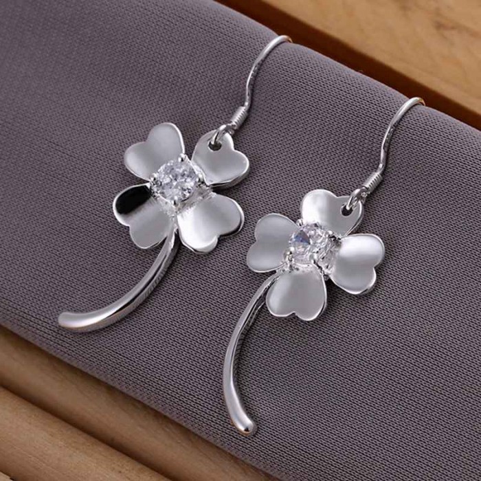 SE162 Silver Jewelry Crystal Flower Dangle Earrings For Women