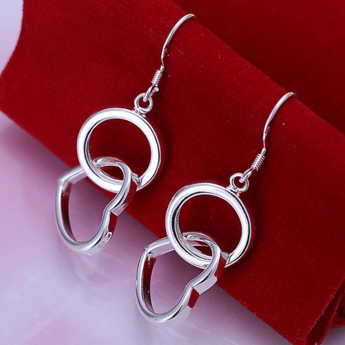 SE171 Silver Jewelry Circle&Heart Dangle Earrings For Women