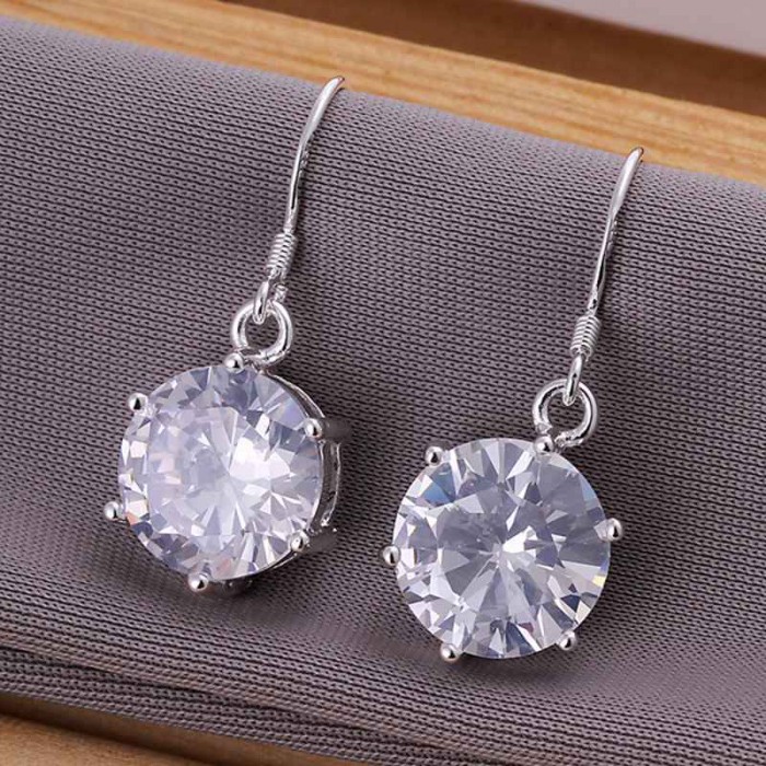 SE172 Silver Jewelry Crystal Round Dangle Earrings For Women