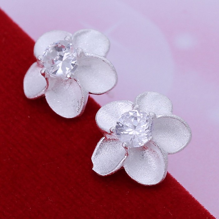 SE179 Silver Jewelry Crystal Flower Stud Earrings For Women