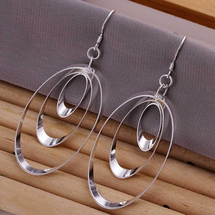 SE180 Silver Jewelry 3Circle Dangle Earrings For Women