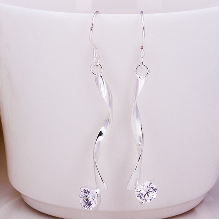 SE185 Silver Jewelry Crystal Dangle Earrings For Women