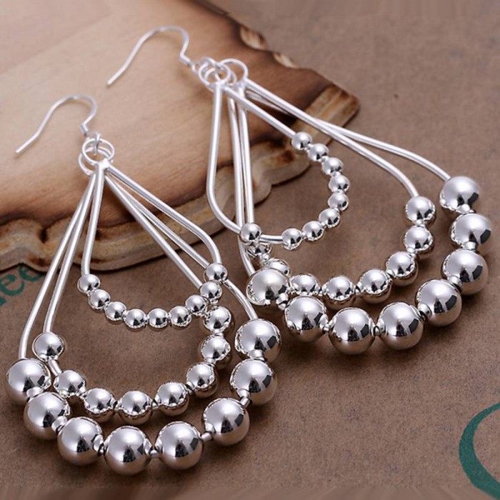 SE189 Silver Jewelry Beads Dangle Earrings For Women