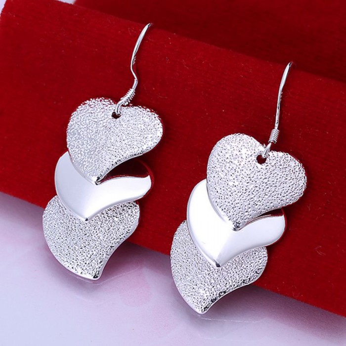 SE191 Silver Jewelry 3 Hearts Dangle Earrings For Women