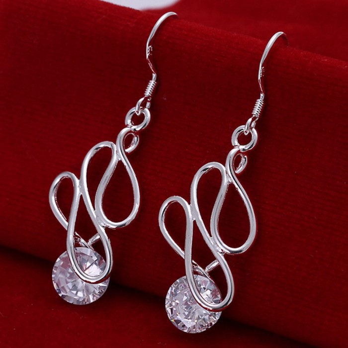 SE202 Silver Jewelry Crystal Dangle Earrings For Women