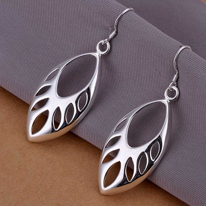 SE231 Silver Jewelry Bright Leaf Dangle Earrings For Women