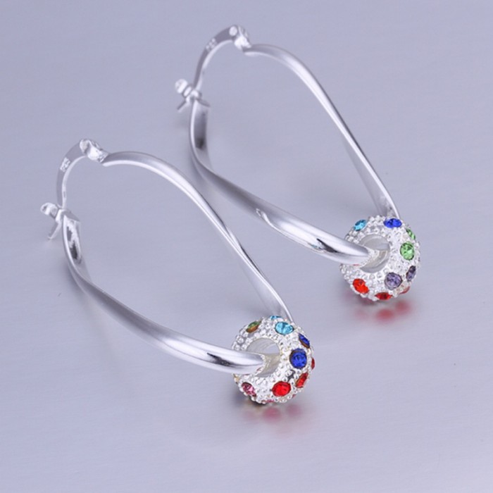 SE245 Silver Jewelry Colorful Crystal Beads Dangle Earrings For Women