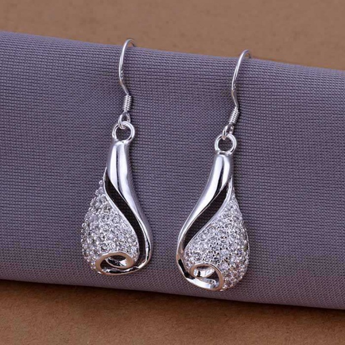 SE249 Silver Jewelry Crystal Vase Dangle Earrings For Women