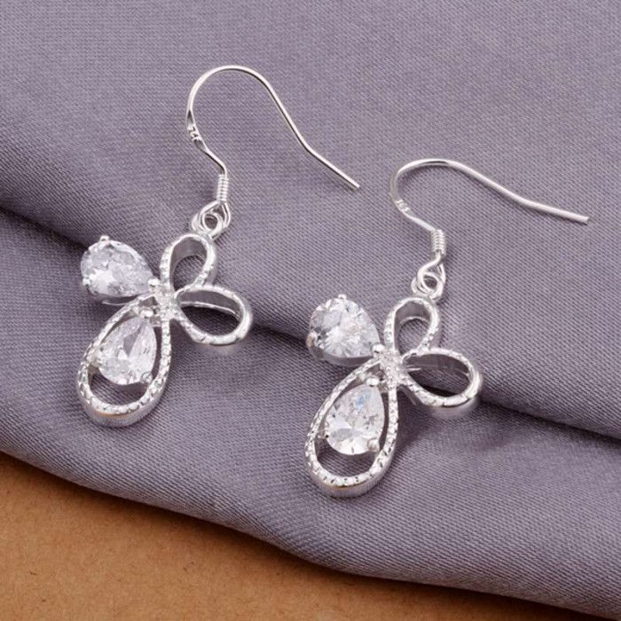 SE263 Silver Jewelry Crystal Flower Dangle Earrings For Women