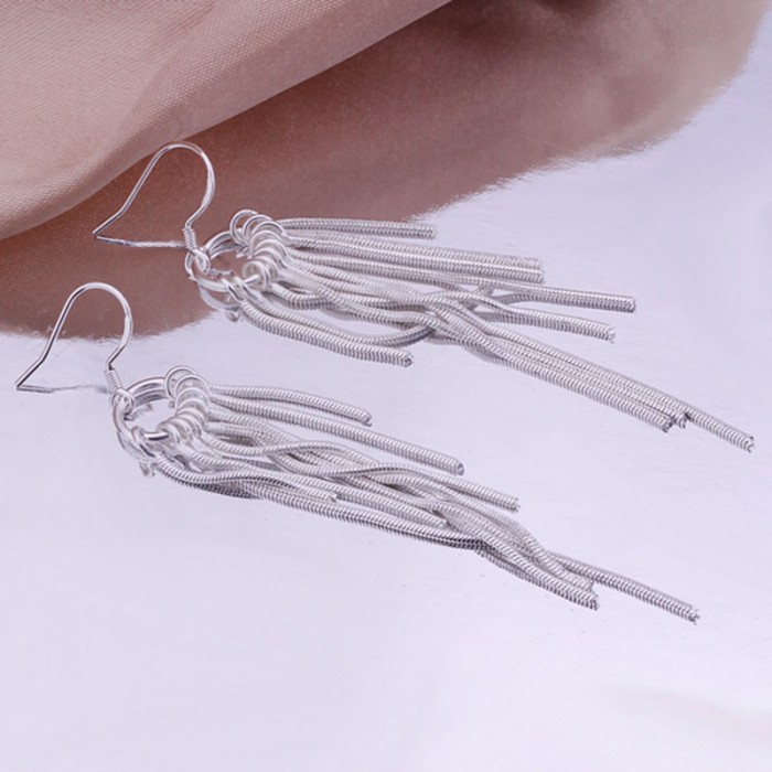SE273 Silver Jewelry Snake Chain Dangle Earrings For Women