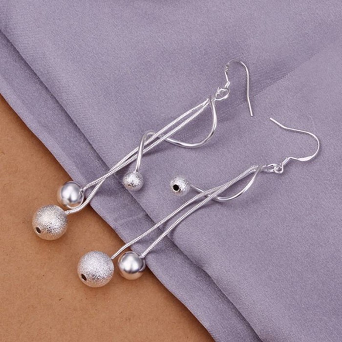 SE276 Silver Jewelry 3 Beads Dangle Earrings For Women