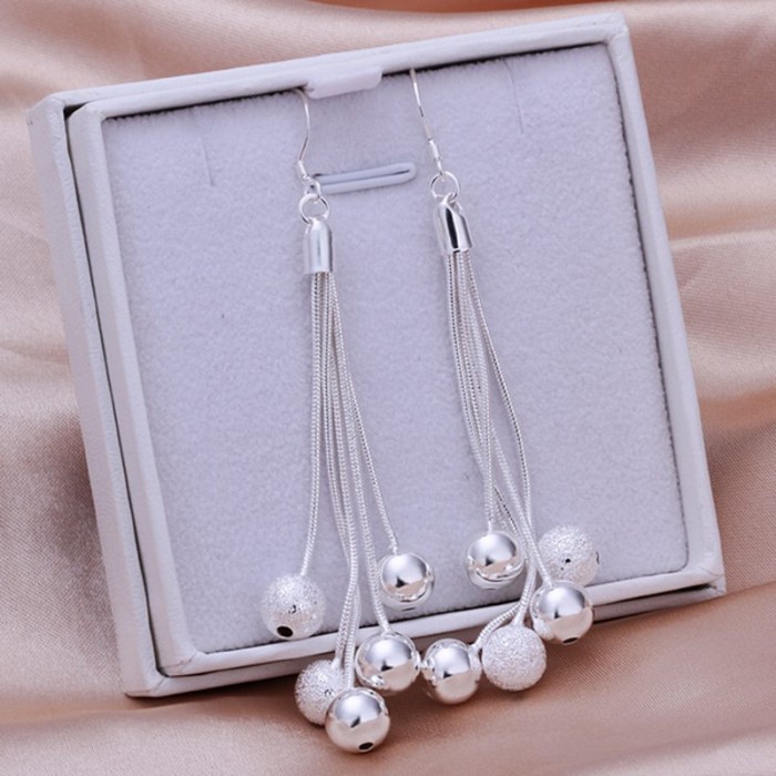 SE277 Silver Jewelry 5 Chain&Beads Dangle Earrings For Women