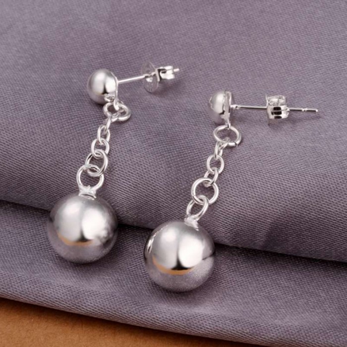 SE279 Silver Jewelry 10mm Beads Dangle Earrings For Women