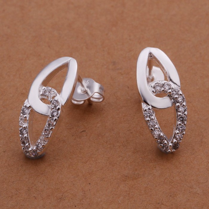 SE299 Silver Jewelry Crystal "8" Stud Earrings For Women