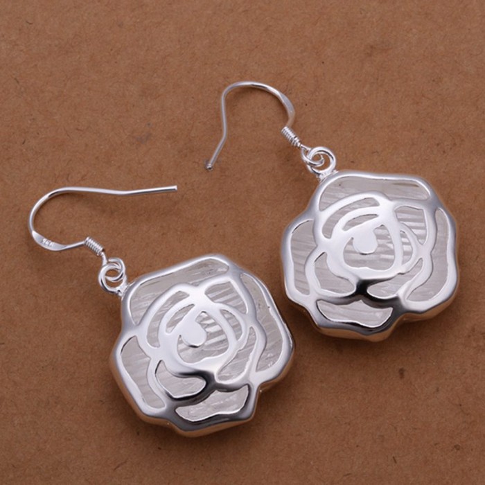 SE301 Silver Jewelry Flower Dangle Earrings For Women