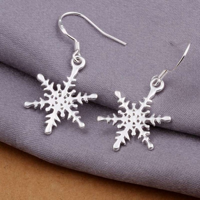 SE302 Silver Jewelry Snowflake Dangle Earrings For Women