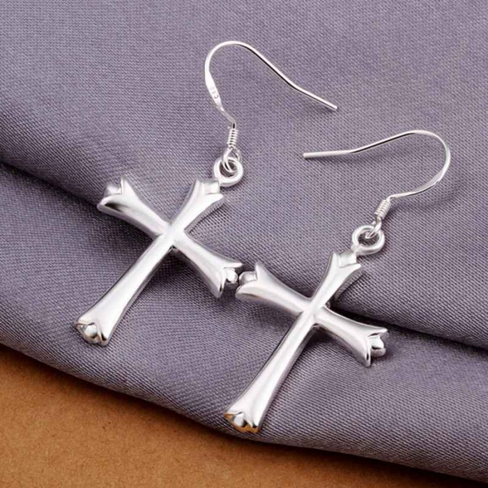 SE305 Silver Jewelry Cross Dangle Earrings For Women