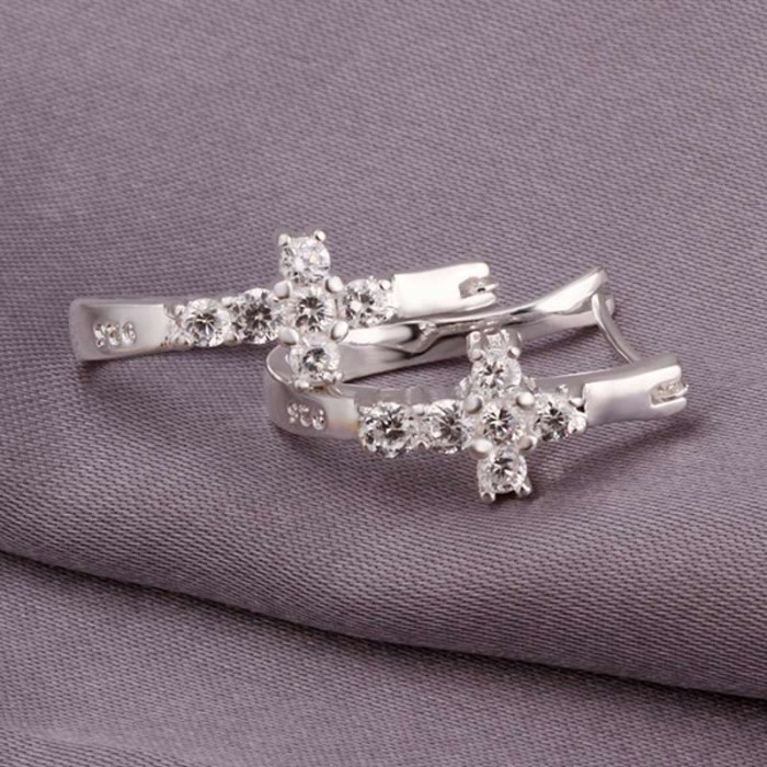 SE311 Silver Jewelry Crystal Cross Hoop Earrings For Women