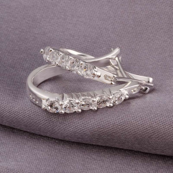 SE312 Silver Jewelry Crystal Cute Hoop Earrings For Women