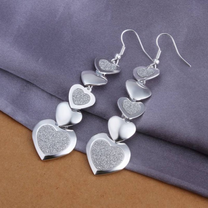 SE321 Silver Jewelry Heart Dangle Earrings For Women