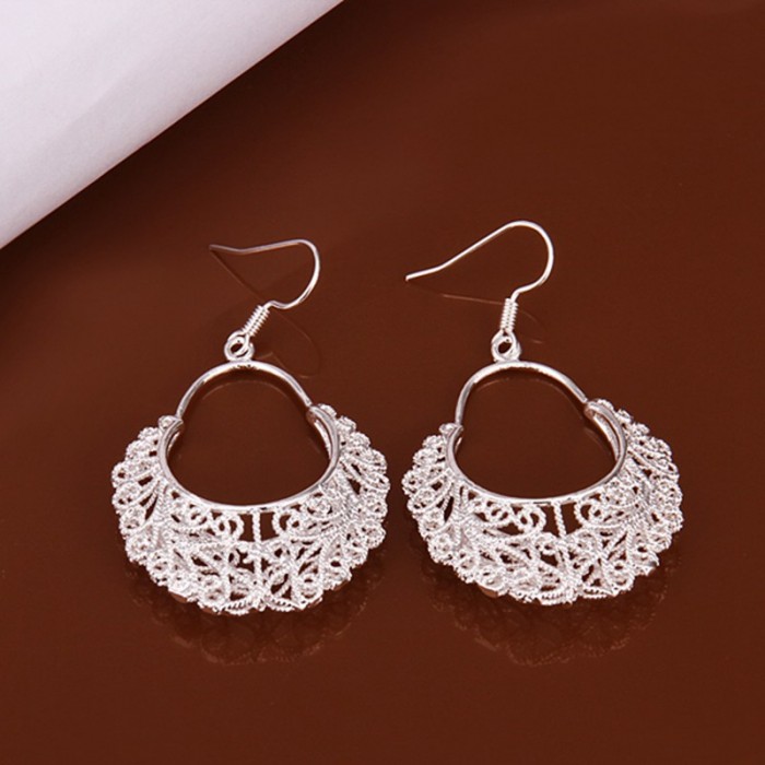 SE328 Silver Jewelry Flower Bag Dangle Earrings For Women
