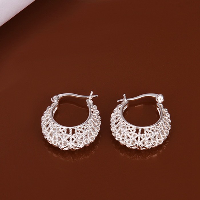 SE329 Silver Jewelry Flower Bag Hoop Earrings For Women