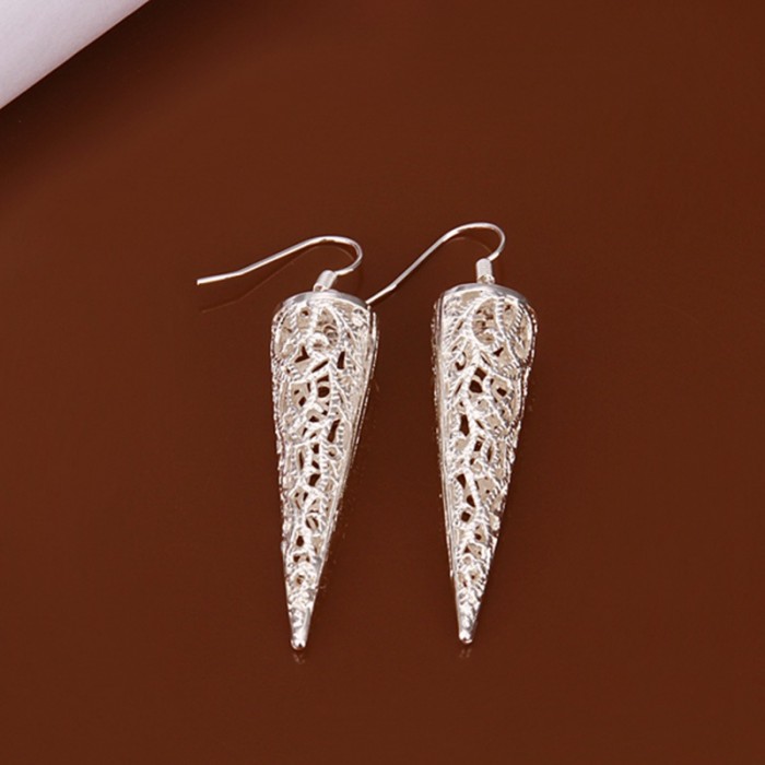 SE330 Silver Jewelry Flower Geometry Dangle Earrings For Women