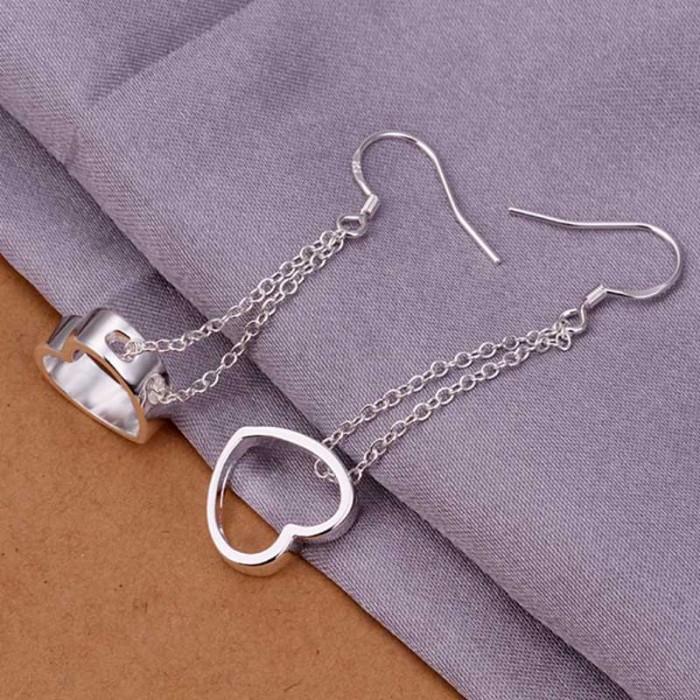 SE346 Silver Jewelry Heart Dangle Earrings For Women