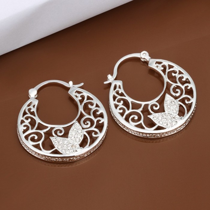 SE417 Silver Jewelry Crystal Hoop Earrings For Women