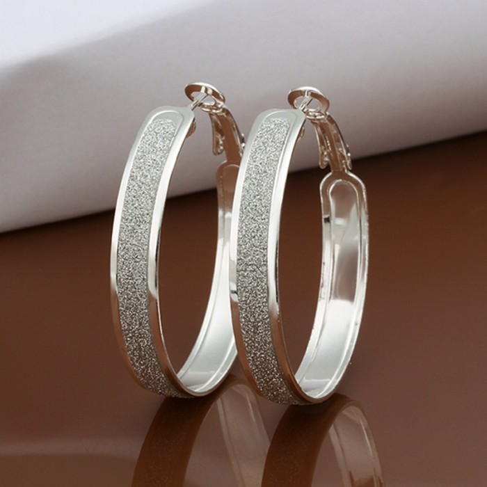 SE465 Silver Jewelry Round Hoop Earrings For Women