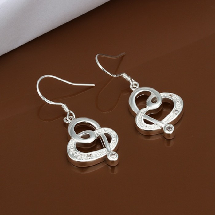 SE486 Silver Jewelry Crystal Heart Dangle Earrings For Women