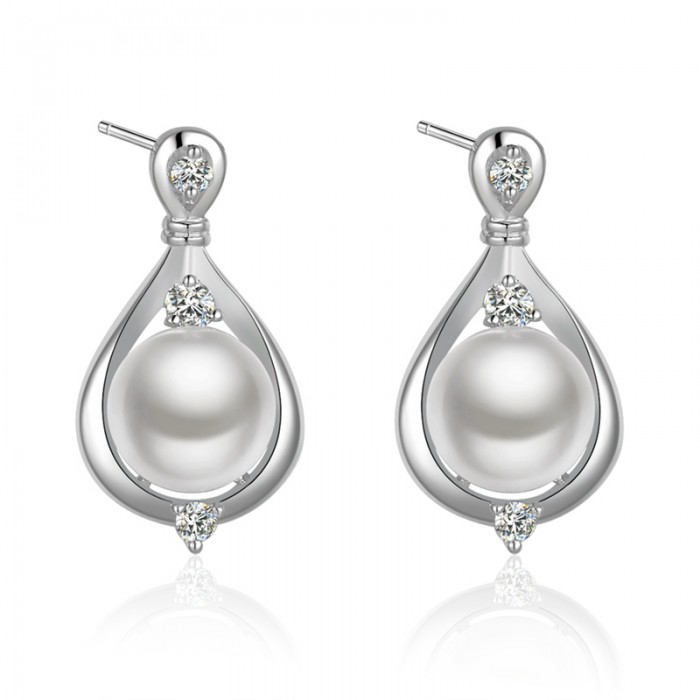 SE503 Silver Pearl Jewelry Crystal Stud Earrings For Women