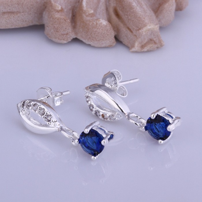 SE507 Silver Jewelry Blue Crystal Mouth Stud Earrings For Women