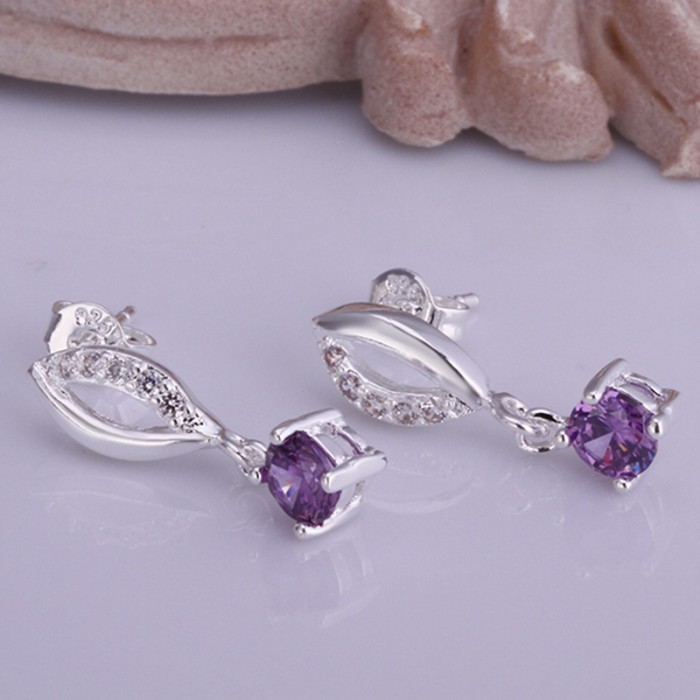 SE510 Silver Jewelry Purple Crystal Mouth Stud Earrings For Women