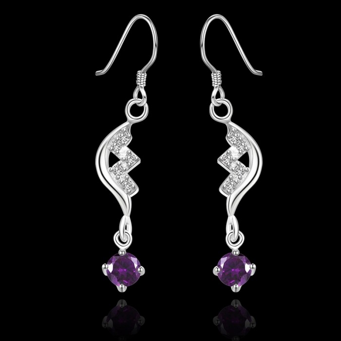 SE516 Silver Jewelry Purple Crystal Dangle Earrings For Women