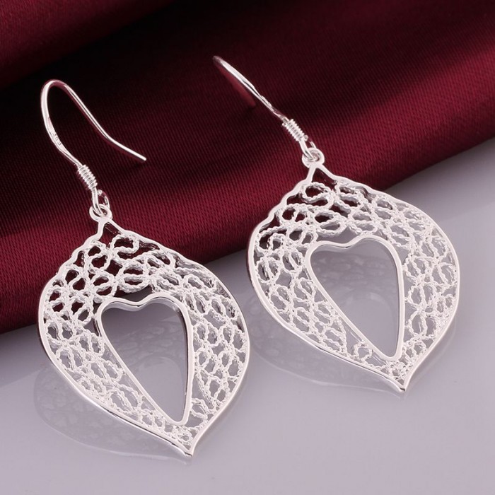 SE547 Silver Jewelry Heart Leaf Dangle Earrings For Women