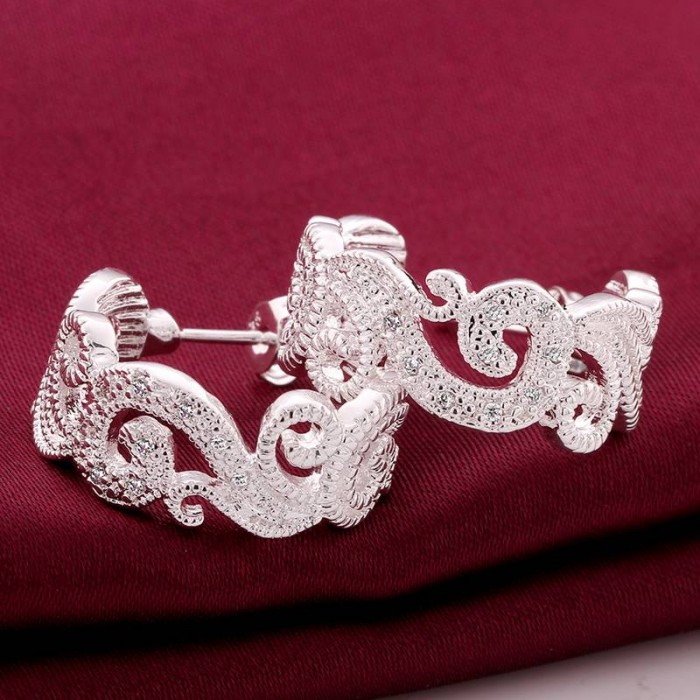 SE560 Silver Jewelry Crystal Dragon Hoop Earrings For Women