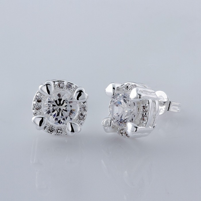 SE561-A Silver Jewelry Crystal Round Stud Earrings For Women