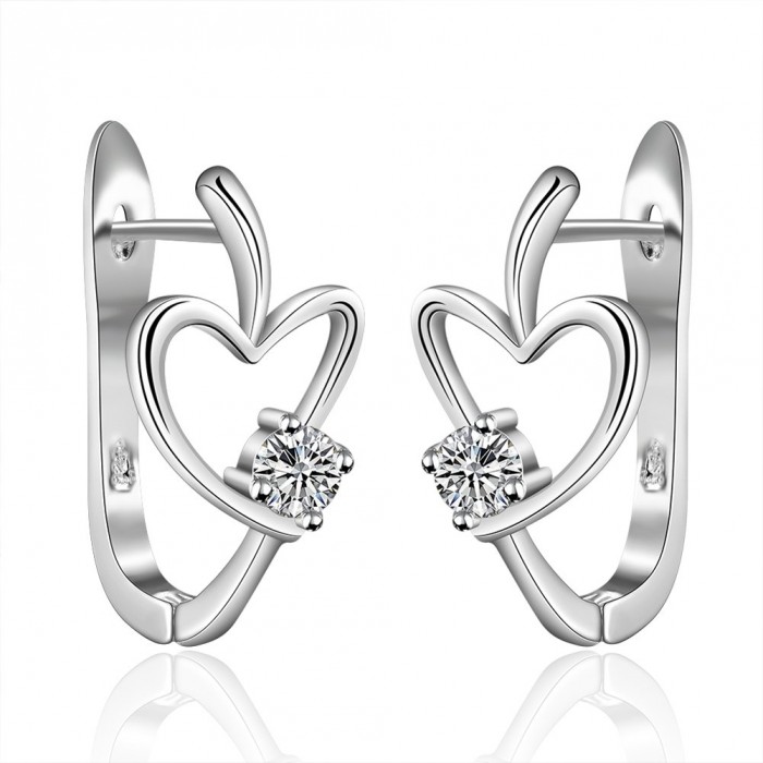 SE603 Silver Jewelry Crystal Heart Hoop Earrings For Women
