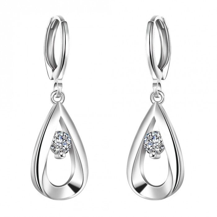 SE614 Silver Jewelry Crystal Waterdrop Hoop Earrings For Women