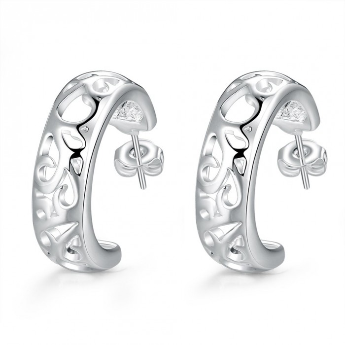 SE630 Silver Jewelry Graven Hoop Earrings For Women