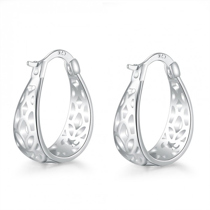 SE631 Silver Jewelry Lovely Graven Hoop Earrings For Women